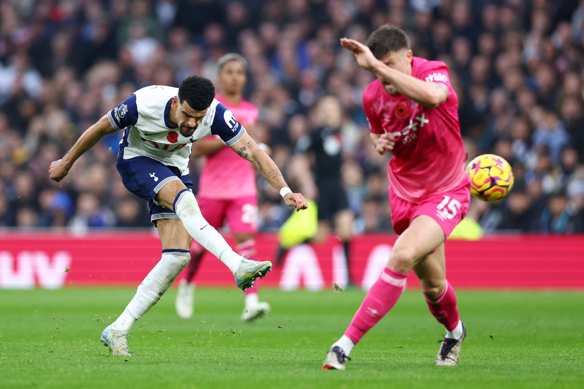 Dominic Solanke takes a shot for Tottenham