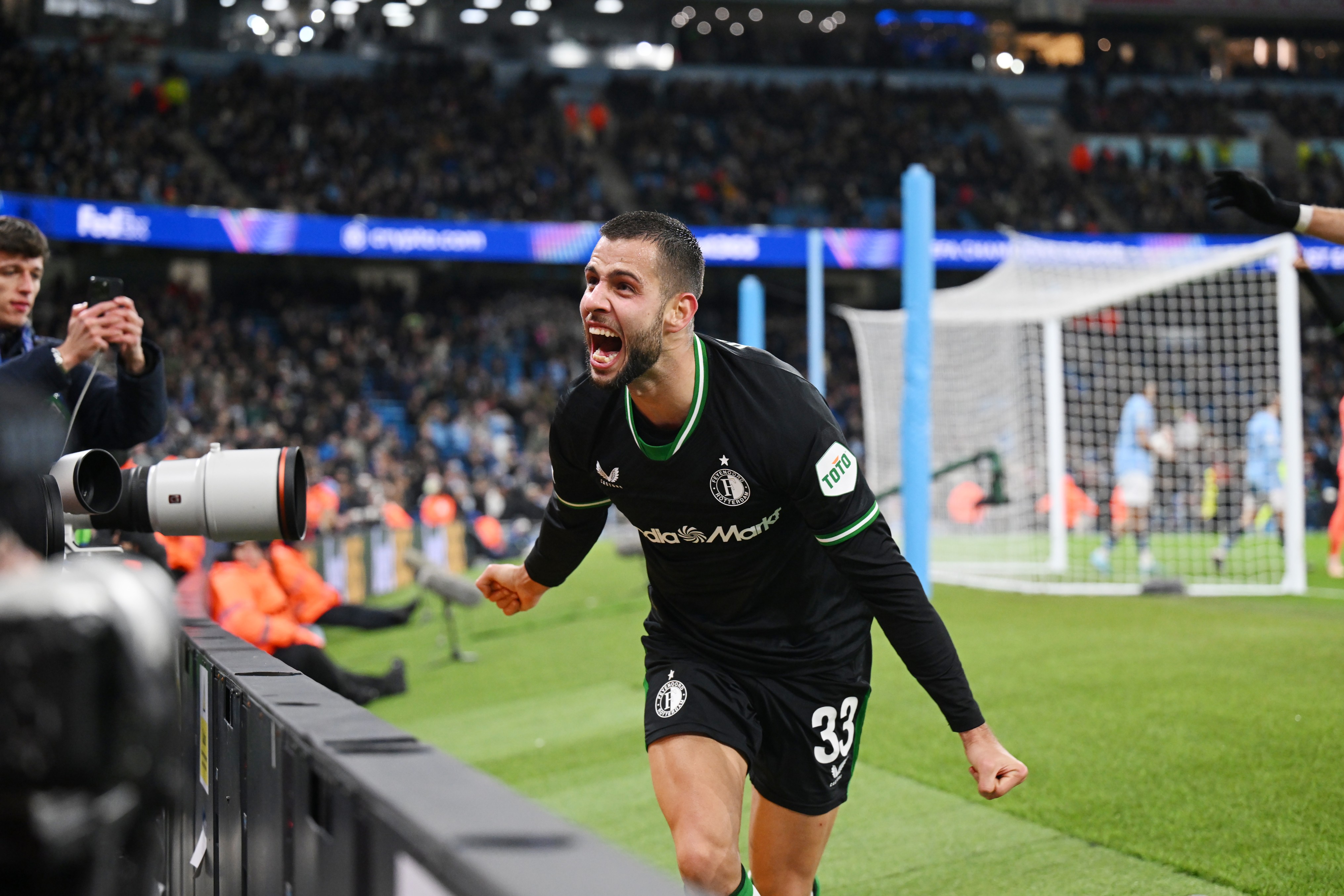 David Hancko of Feyenoord celebrates scoring a goal