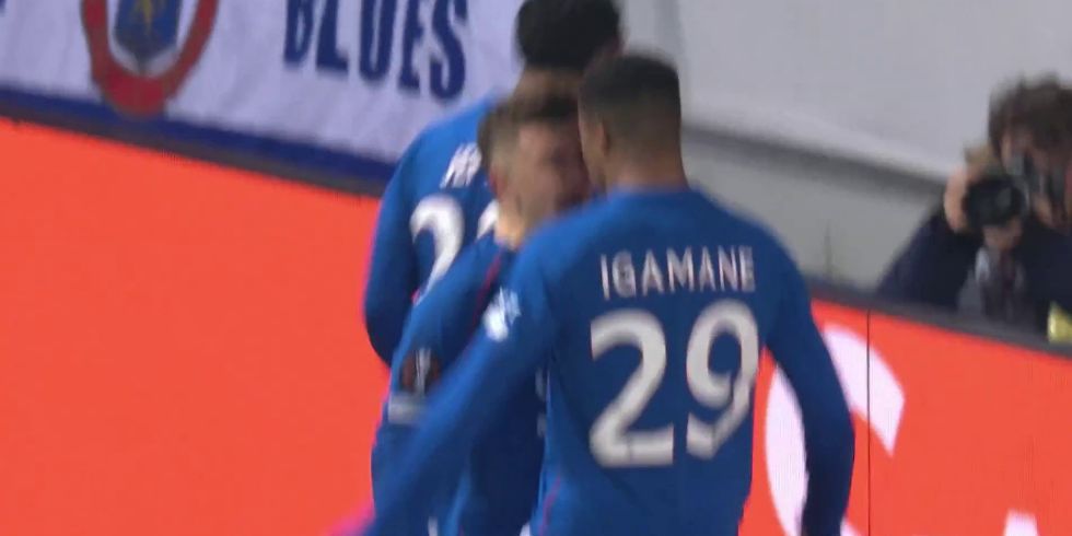 Hamza celebrates after scoring vs Tottenham