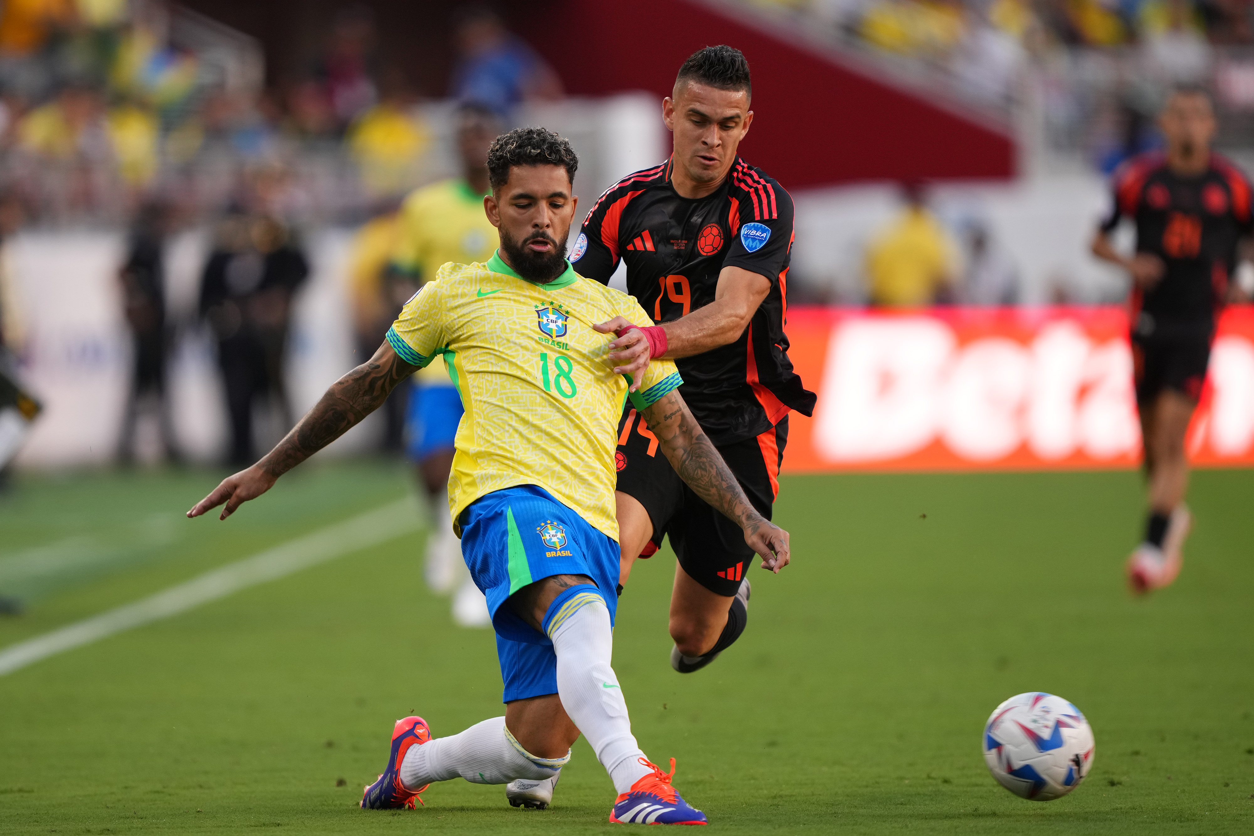 Douglas Luiz of Brazil during the match between Brazil and Colombia