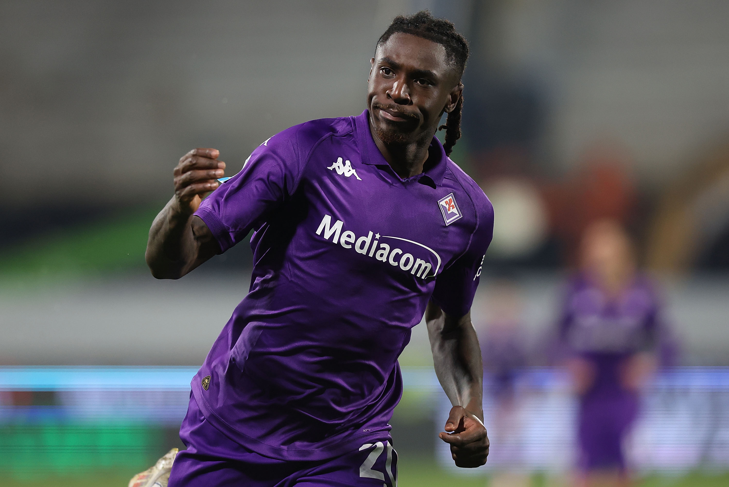 Moise Kean celebrates a goal for Fiorentina