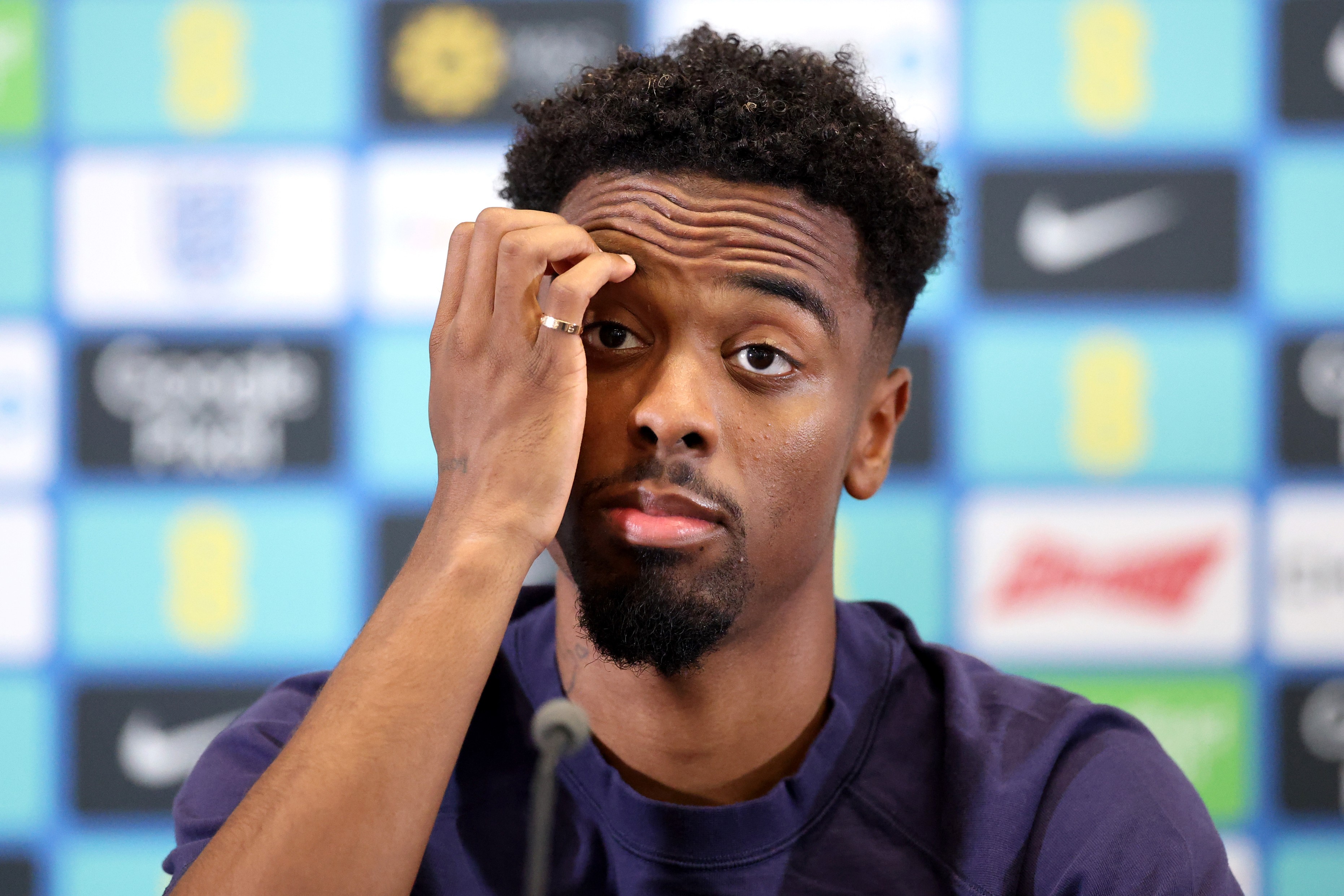 Angel Gomes of England speaks to the media during a press conference
