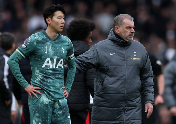 Ange Postecoglou and Son after Tottenham's defeat to Fulham