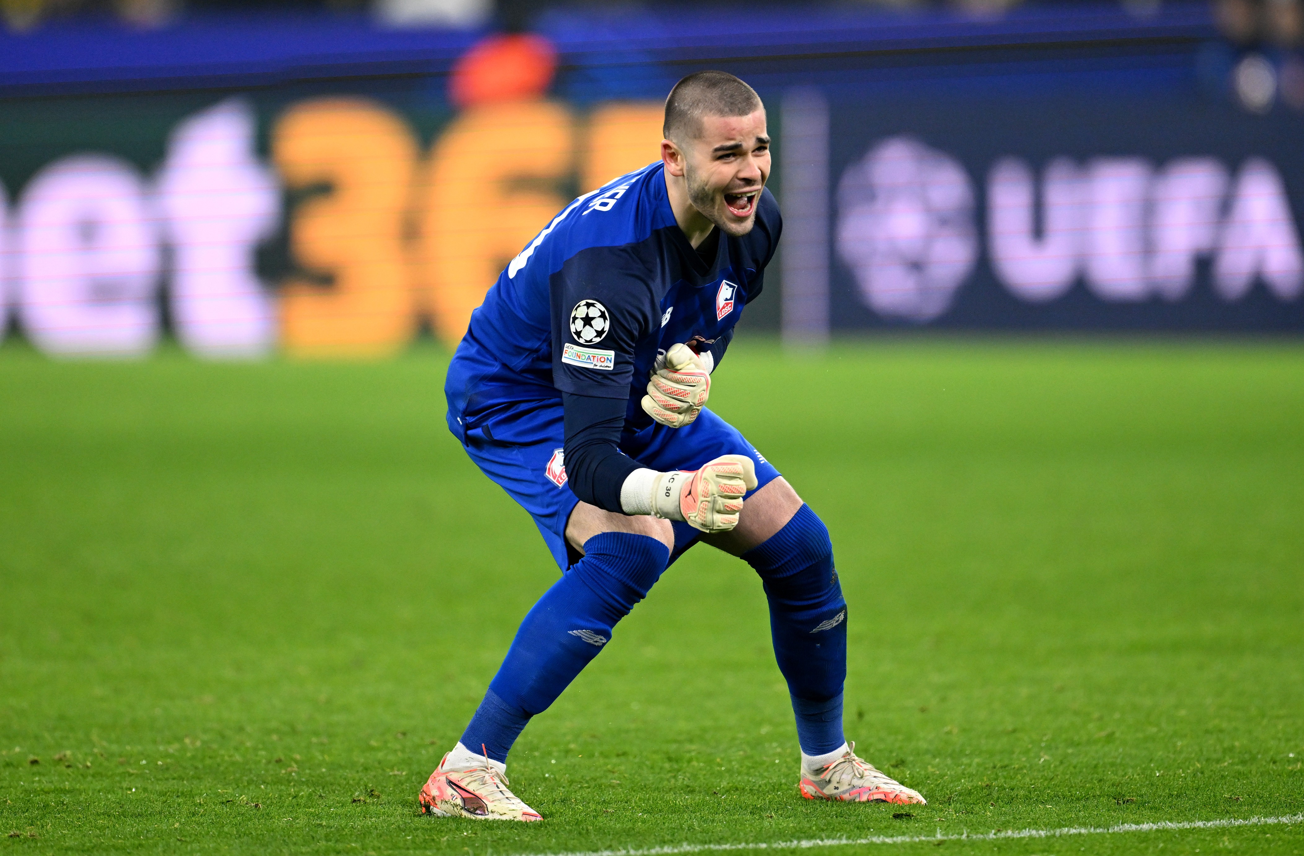 Lucas Chevalier celebrates for Lille