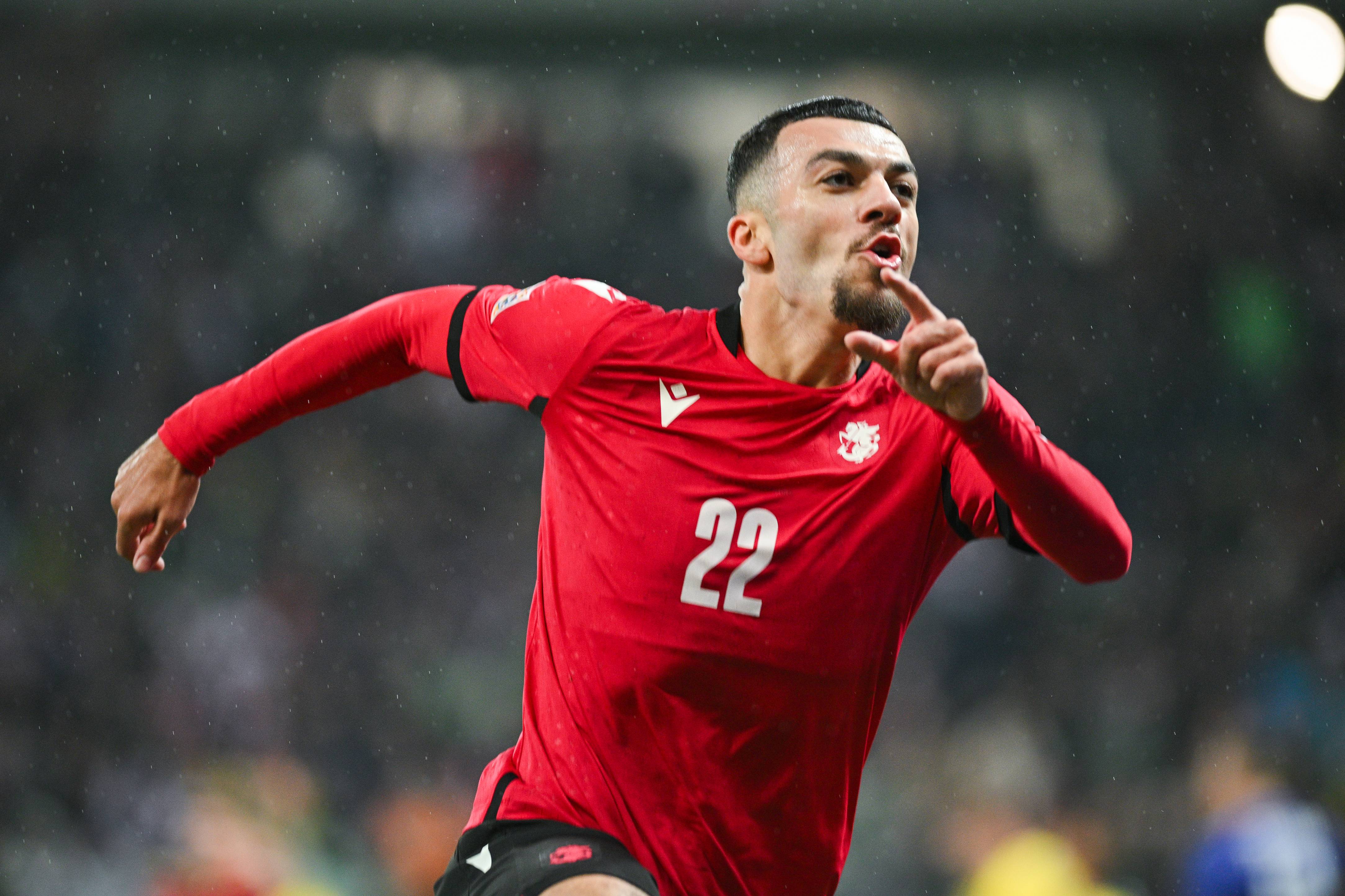 Georges Mikautadze celebrates a goal