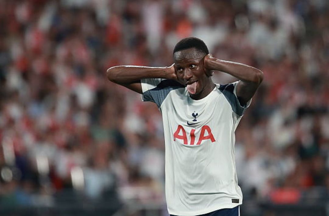 Pape Matar Sarr of Tottenham Hotspur celebrates after scoring his goal during the pre-season friendly match between Arsenal and Tottenham Hotspur at Kai Tak Stadium, Kai Tak Sports Park on July 31, 2025 in Hong Kong, China. (Photo by Thomas Tang/Eurasia Sport Images/Getty Images)