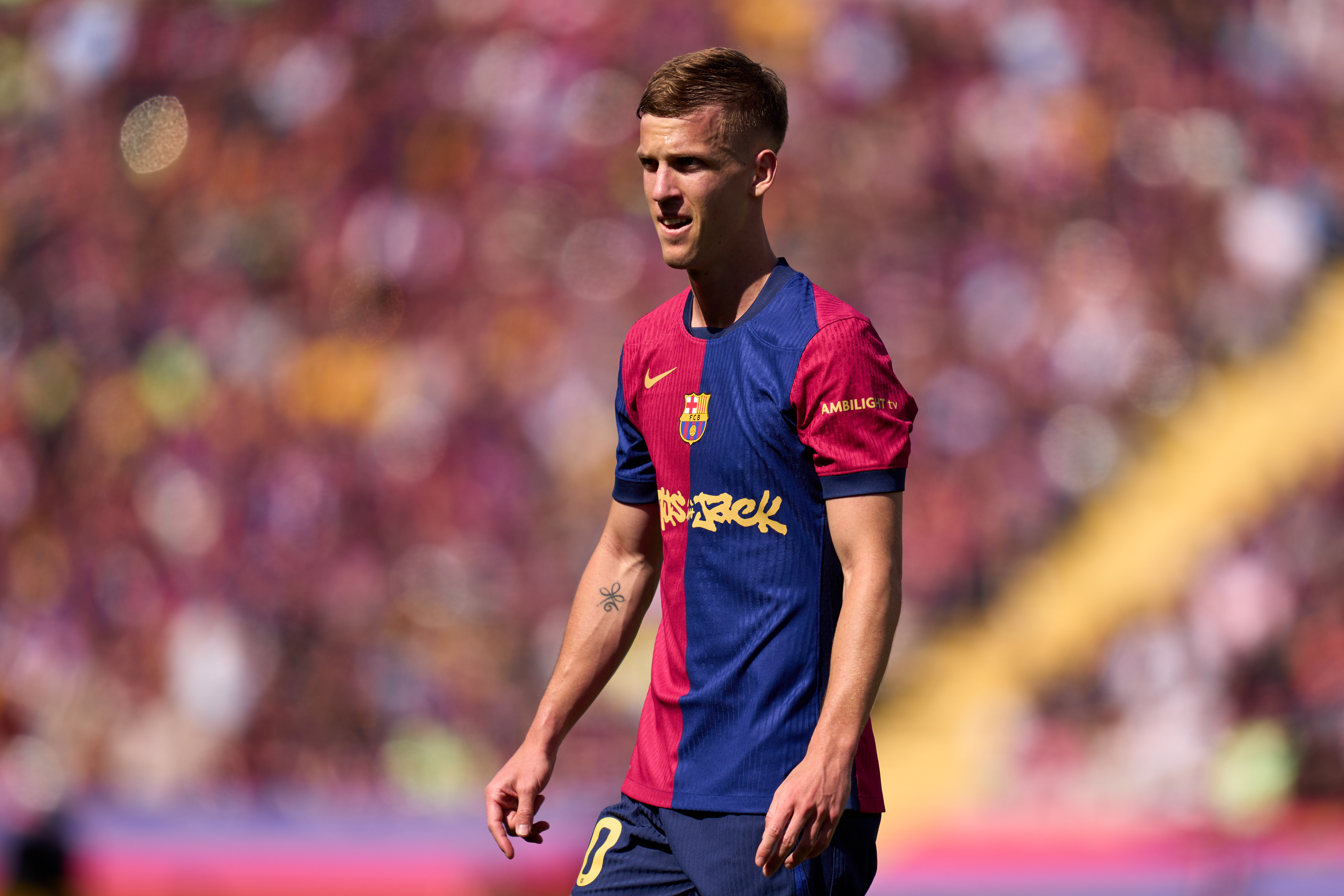 Dani Olmo of FC Barcelona looks on during the LaLiga match