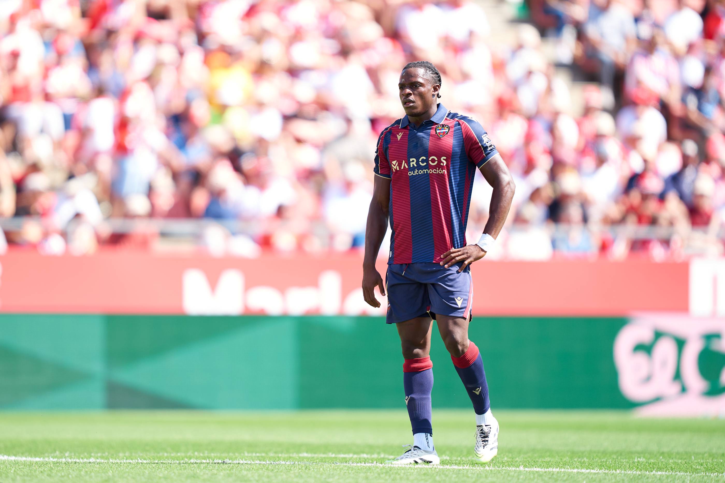 Karl Etta Eyong of Levante UD looks on during a LaLiga EA Sports match