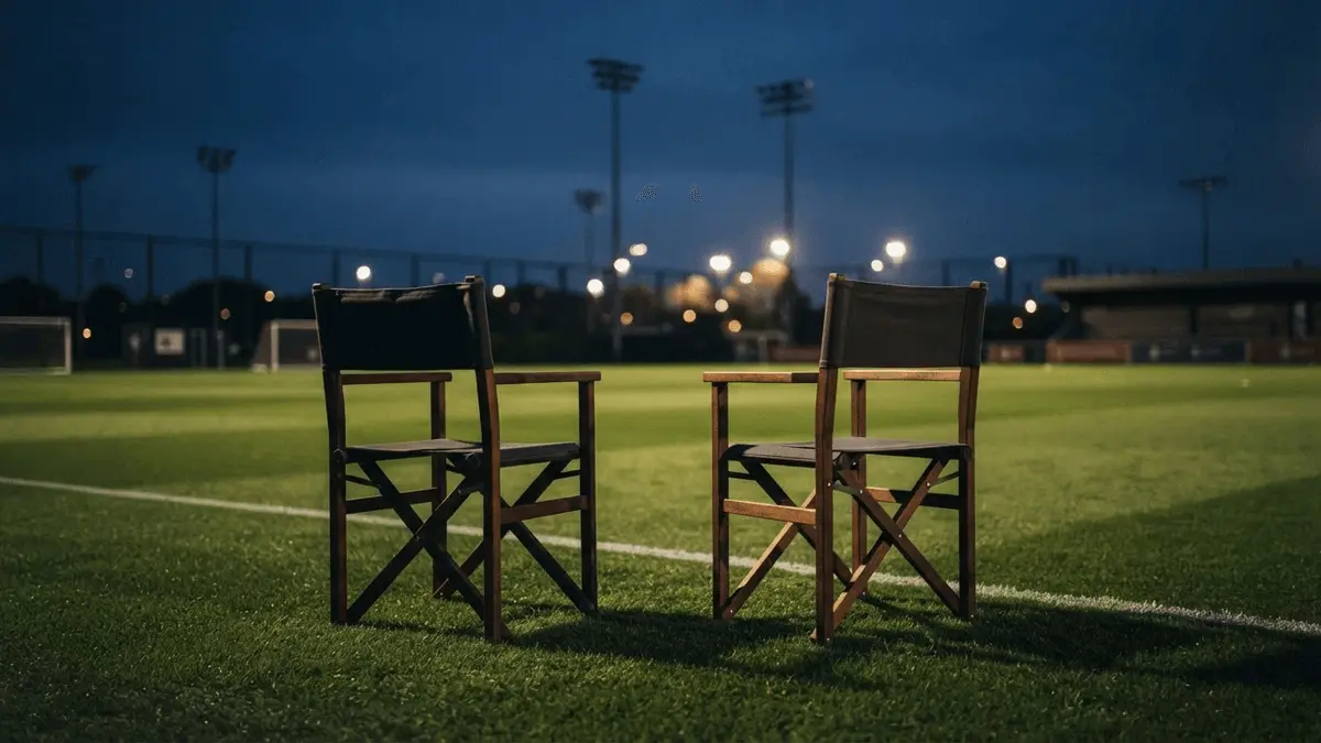 Empty chairs on training pitch suggesting crucial conversation between manager and player at Tottenham