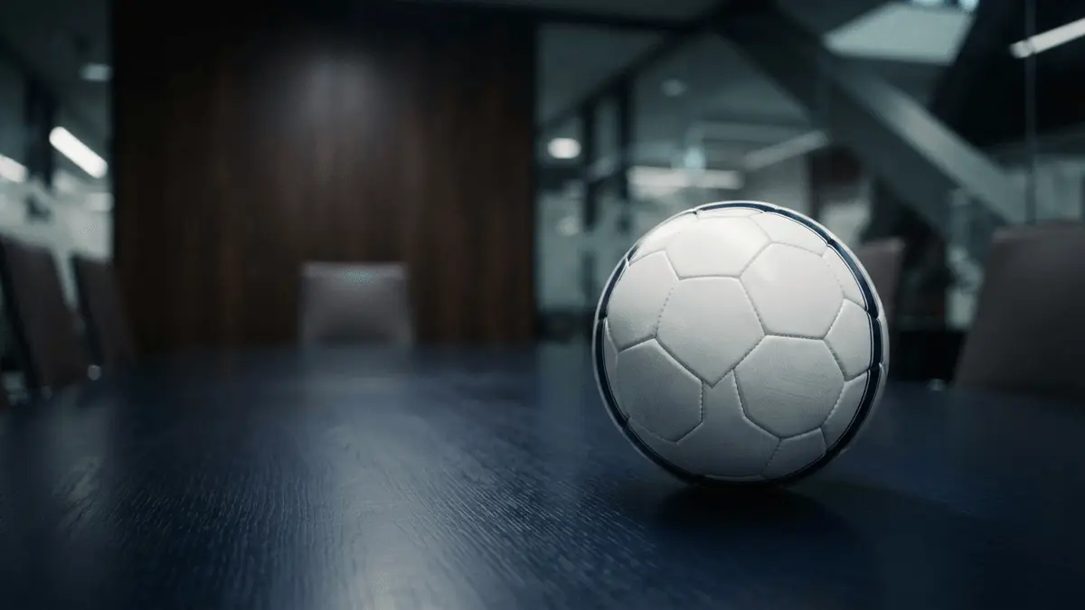 Football on dark navy table symbolizing transfer negotiations for Lucas Bergvall