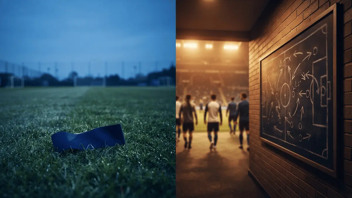Split scene showing captain's armband on pitch and Italian stadium tunnel representing Romero transfer decision