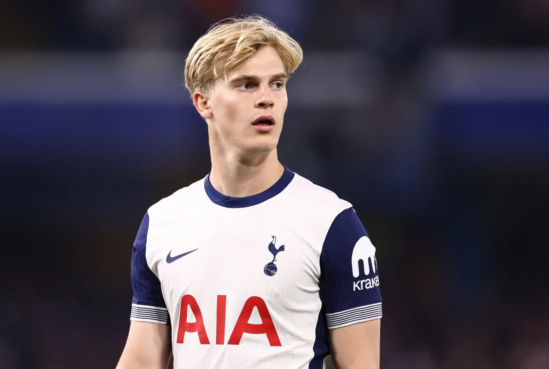 Lucas Bergvall in a Tottenham shirt during a match.