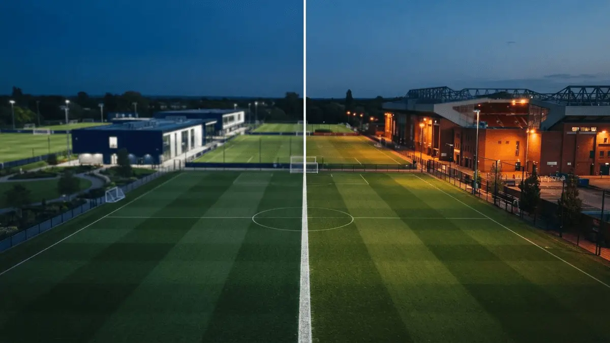 Training ground split between Tottenham and Middlesbrough facilities with tactical line on pitch