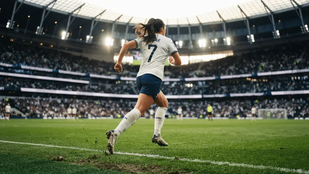 Tottenham Women's football player on pitch representing record transfer signing