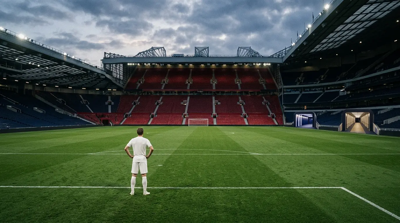 Generic midfielder stands in an empty stadium during a reported Tottenham transfer pursuit