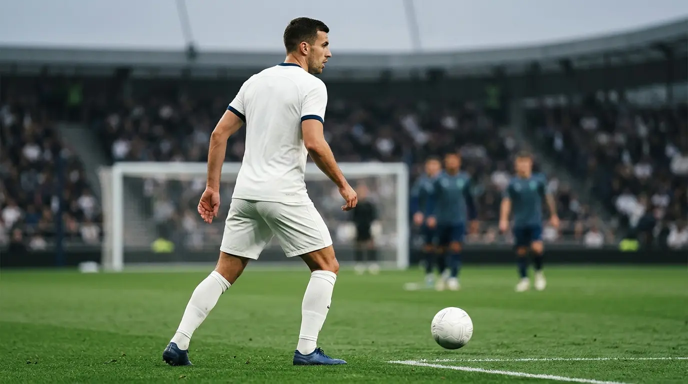 Striker prepares to lead Tottenham’s attack in a tense pre-match football scene