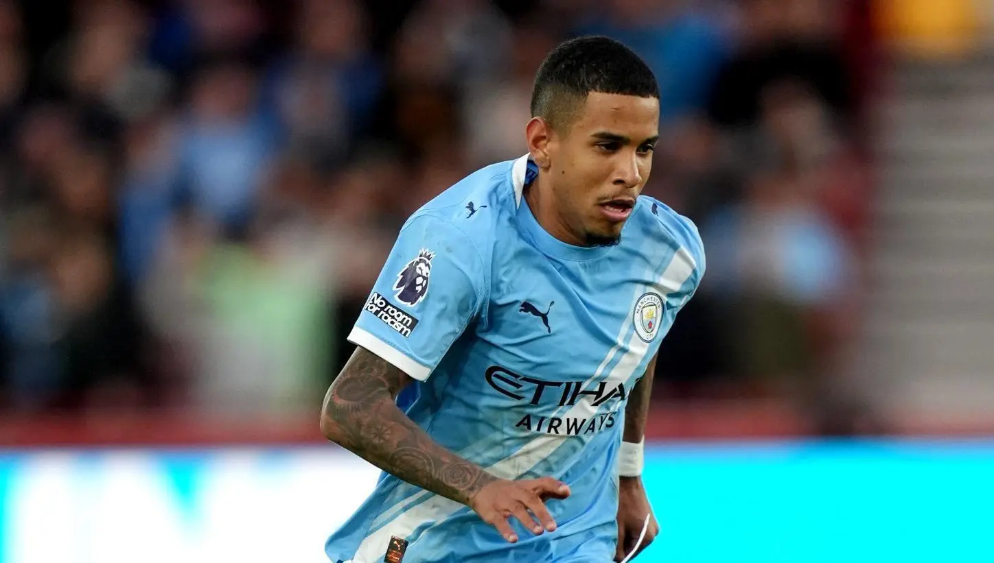 Savinho in a light blue Manchester City kit during a match