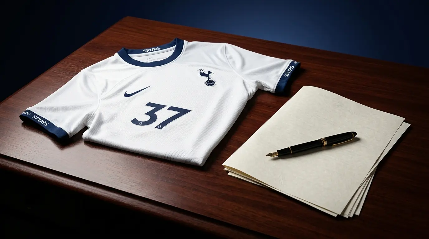 Tottenham jersey with contract documents representing Van de Ven's new deal negotiations