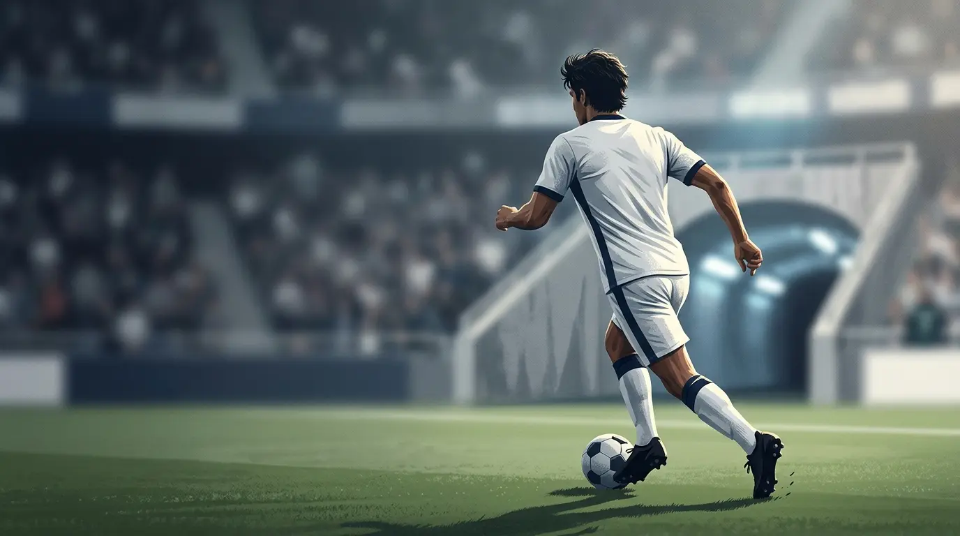Anonymous winger silhouette representing Savinho’s imminent Tottenham transfer during a stadium arrival