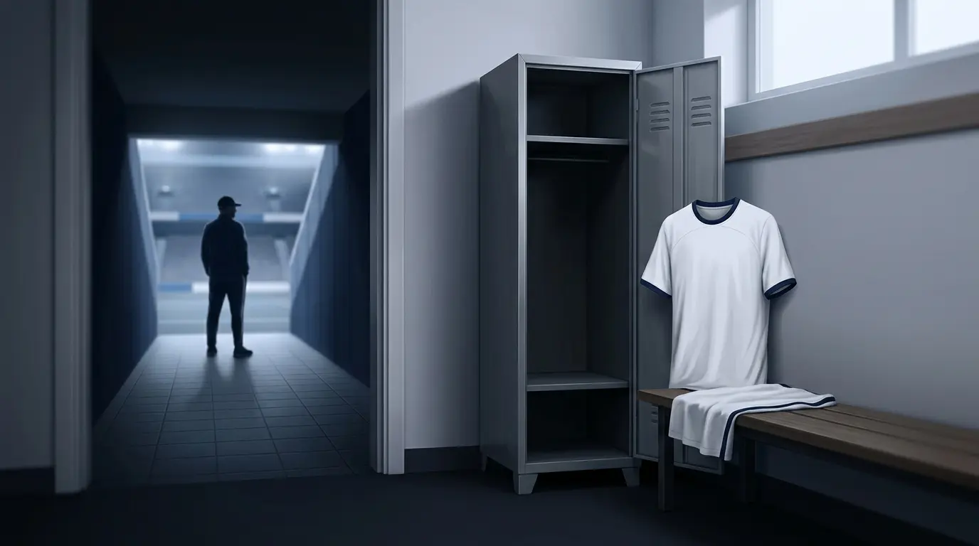 Empty football locker and isolated player silhouette symbolizing Richarlison’s unresolved Tottenham future