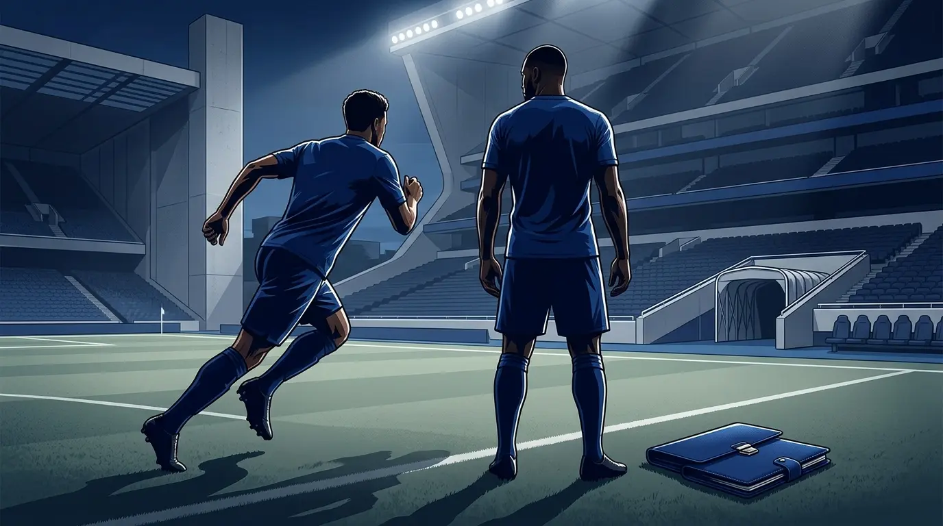 Non-identifiable footballers symbolizing Tottenham’s deadline-day signings from Chelsea