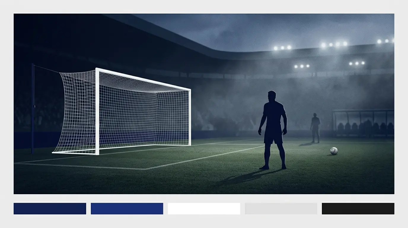 Lone striker silhouette beside an empty goal represents Tottenham's scoring drought and Richarlison selection dilemma.